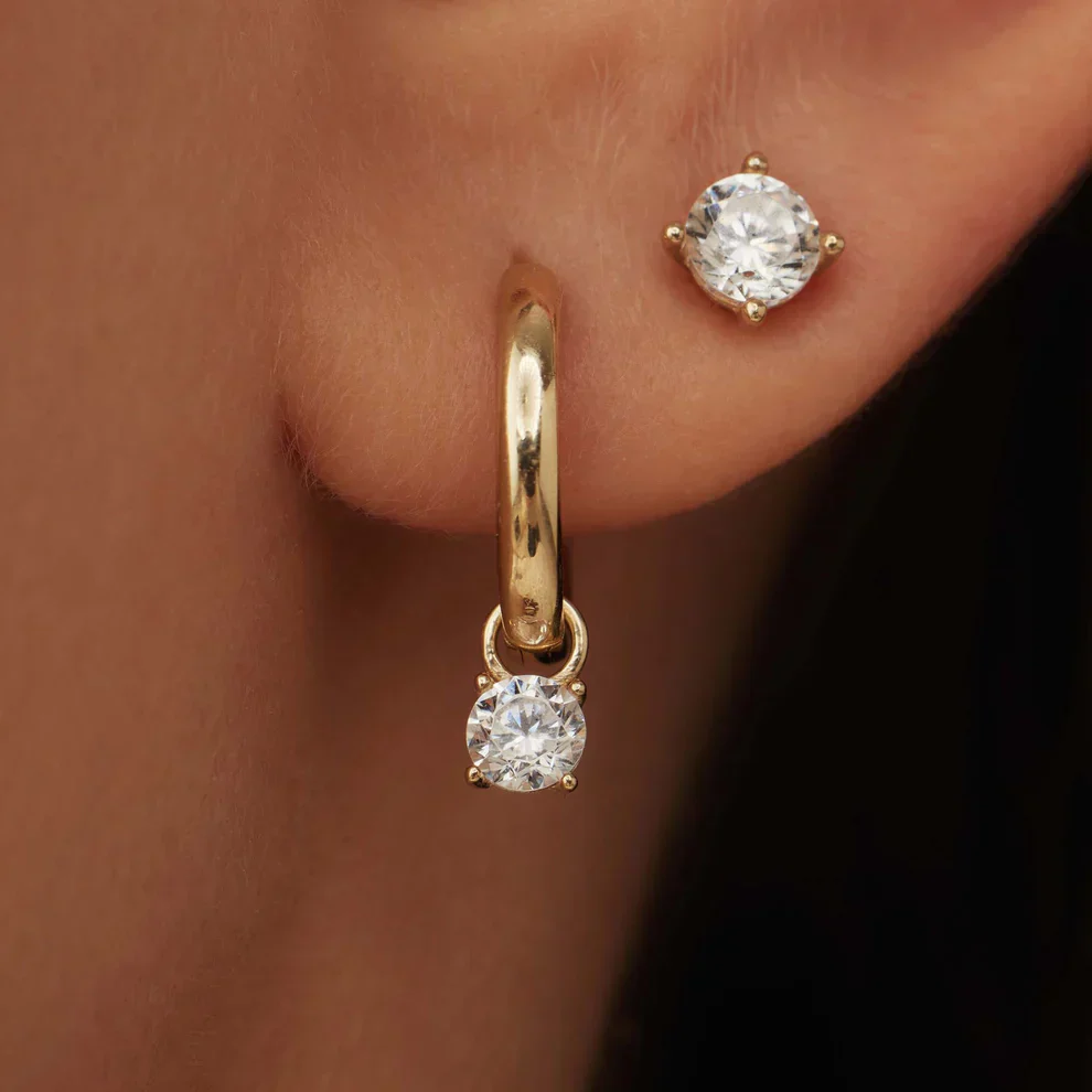 Larmes de Lune Stone Hoop Earrings | Gold 14k - Image 2